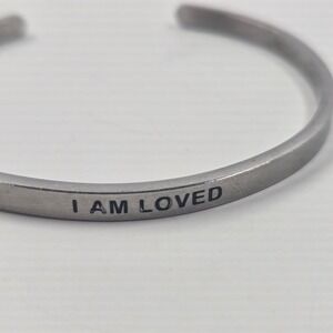 I AM LOVED Engraved Silver Tone Cuff Bracelet Inspirational Message Bangle